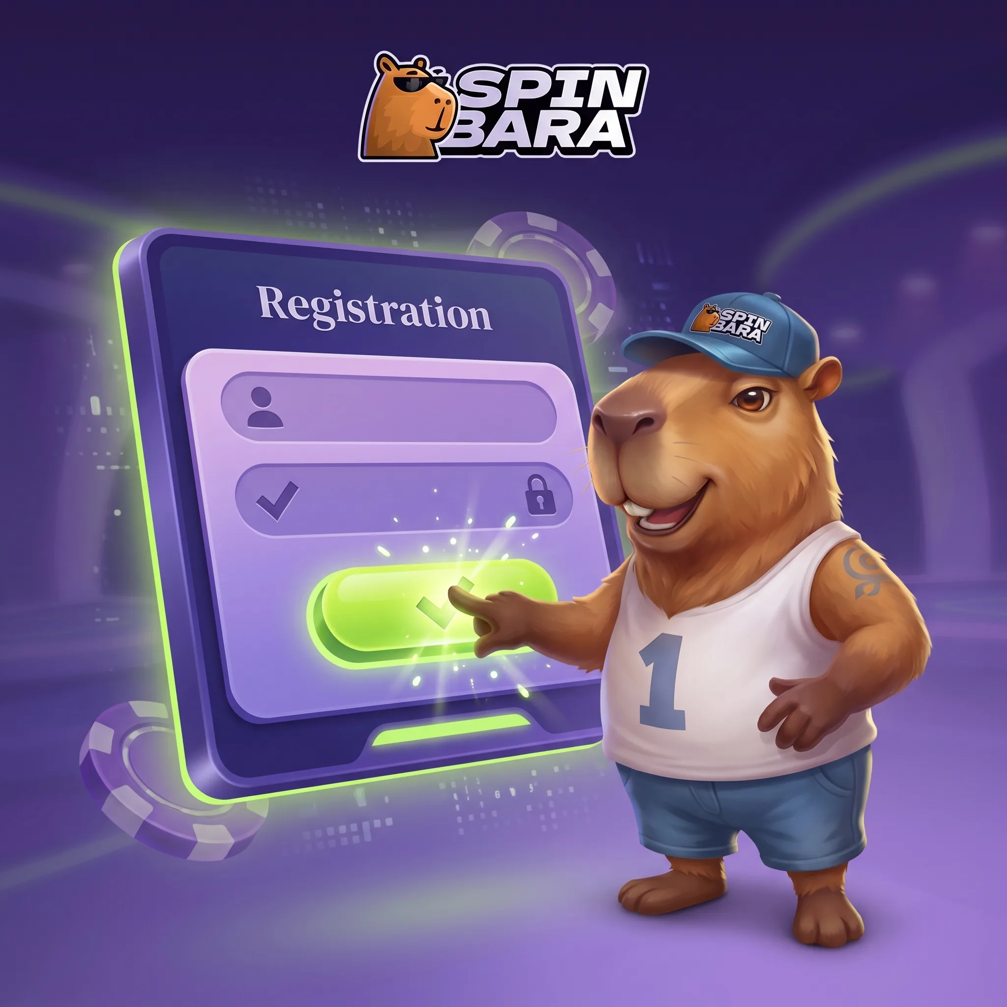 La mascotte Spinbara près d’un formulaire d’inscription